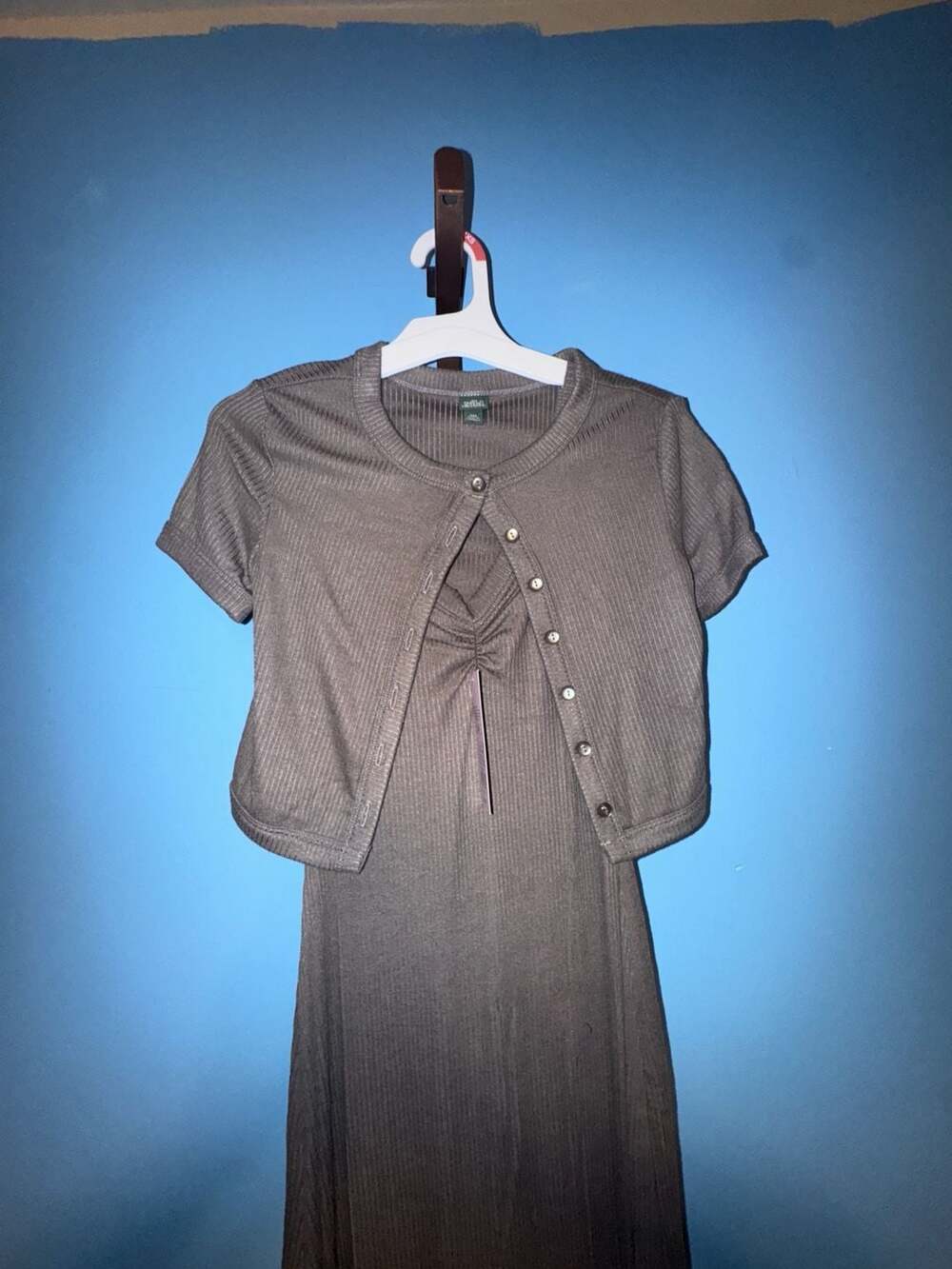 Wild Fable Women's Ribbed Maxi Bodycon Dress/ Cardigan Set , Heathered Gray - Picture 2 of 3